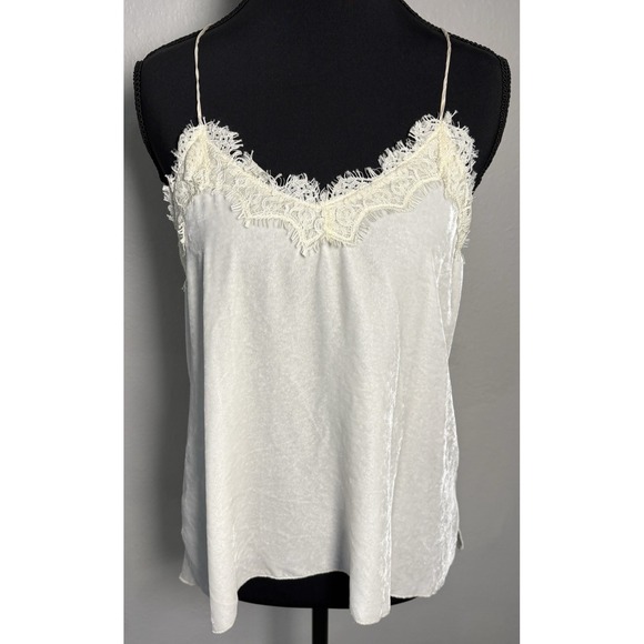 Johnny Was Tops - Johnny Was Ivory Silk Velvet Lace Trim Cami Top Luxe Romantic Boho Dainty Fairy